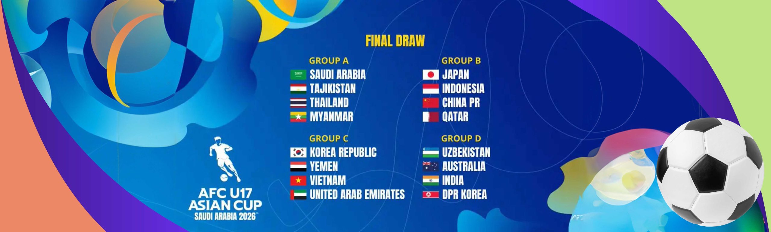 Состоялась жеребьевка Кубка Азии среди юношей до 17 лет, Узбекистан попал в группу D.